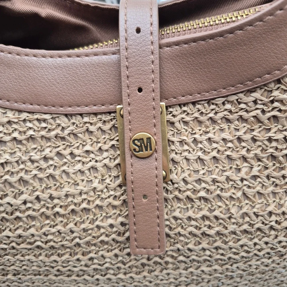 Steve Madden Bfreya Woven Hobo Shoulder Tote Bag Brown Sand Tan Magnetic Closure